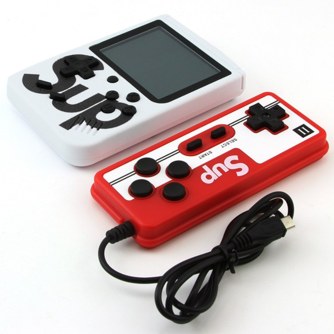 Mini Consola Retro Portabila Macvi® cu 400 Jocuri, 2 Jucatori, LCD Color 3 Inch, Baterie Reincarcabila, Conectare la Televizor, Culoare Rosu/Alb
