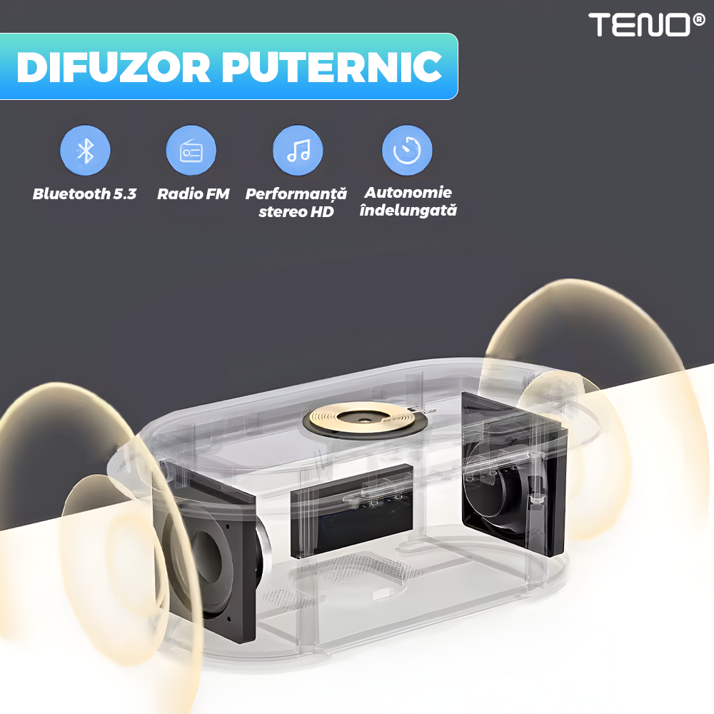Boxa Portabila, Teno, Multifunctionala 3 in 1, Bluetooth 5.3, Incarcator Wireless, Gri