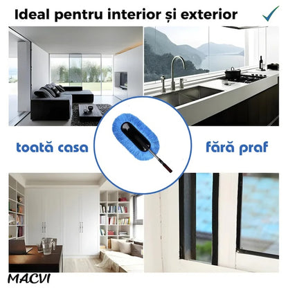 Pamatuf auto din microfibra Macvi® cu maner telescopic, antistatic, ideal pentru praf, plafon si caroserie