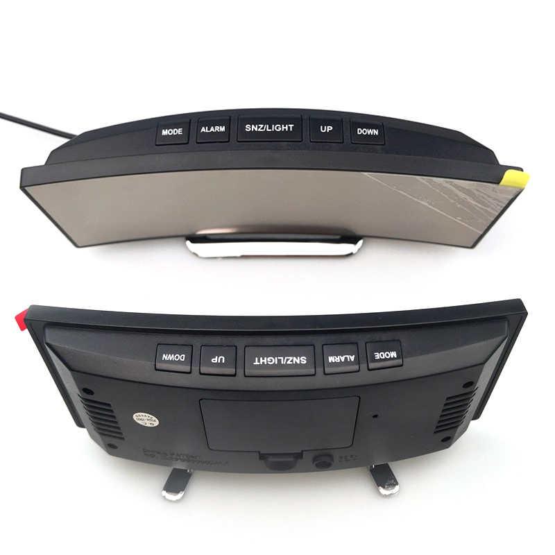 Ceas de masa tip oglinda Macvi® , model DT-6507, ecran LED curbat, afisare temperatura, Verde