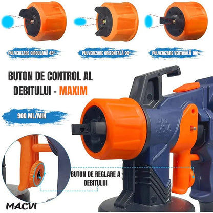 Pulverizator electric vopsea Macvi® 700W albastru vas 900 ml 3 moduri pulverizare debit reglabil 4 duze