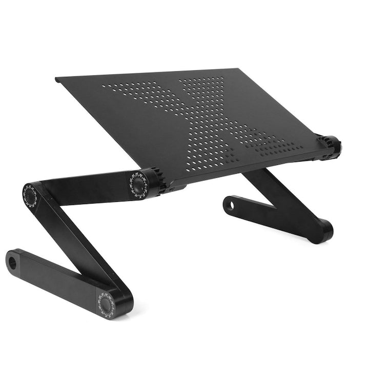 Masa Laptop Multifunctionala Macvi® T8 cu Picioare Reglabile, Cooler Integrat cu 2 Ventilatoare, 42 cm x 26 cm, Negru