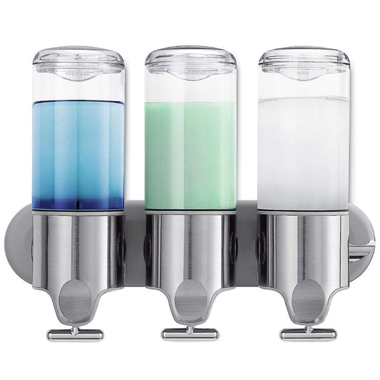 Dispenser 3 in 1 pentru Sapun, Sampon si Balsam Macvi® Montabil pe Perete, Transparent, pentru Baie si Bucatarie