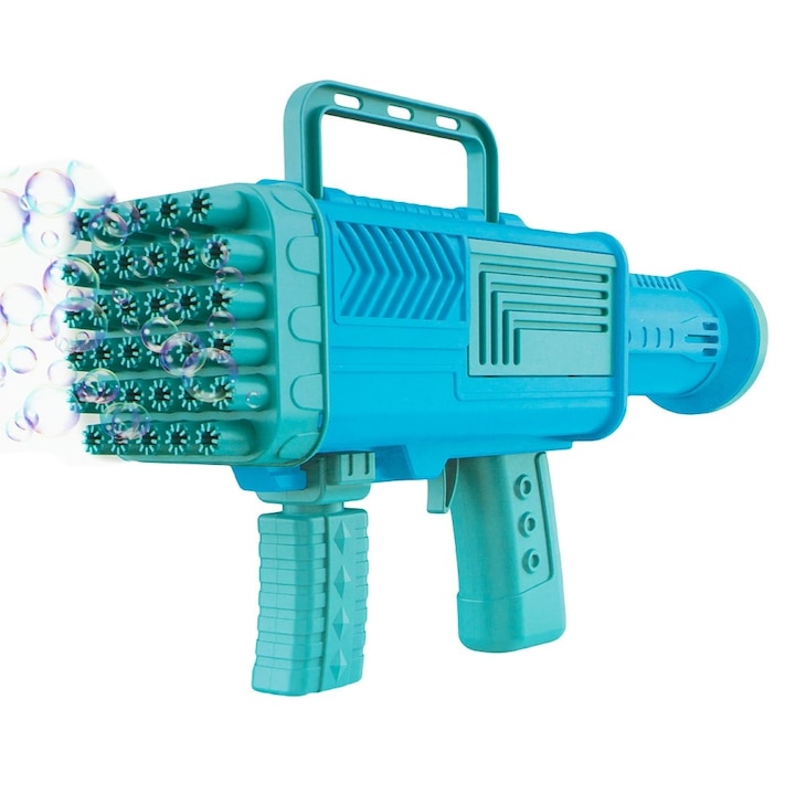 Pistol pentru facut baloane de sapun Macvi® cu 34 de gauri, distractie colorata pentru activitati in aer liber,Albastru