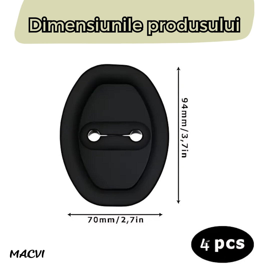 Set 4 protectii Macvi® pentru incuietori auto, capace din silicon pentru protectia si decorul usilor, negru
