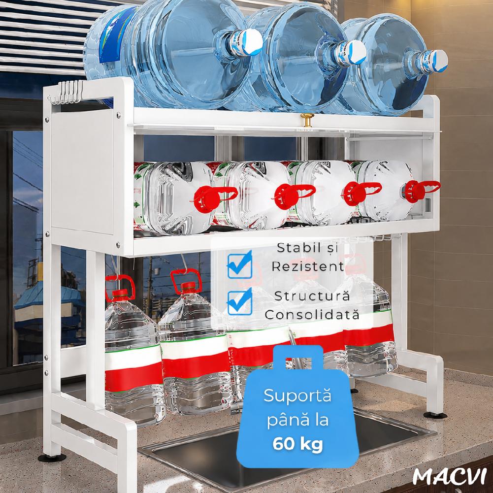 Scurgator Vase deasupra Chiuvetei Macvi®, Raft Multifunctional cu 3 Niveluri, Suport Tacamuri si Cutite, Organizator Bucatarie din Inox cu Usi Rabatabile AntiPraf