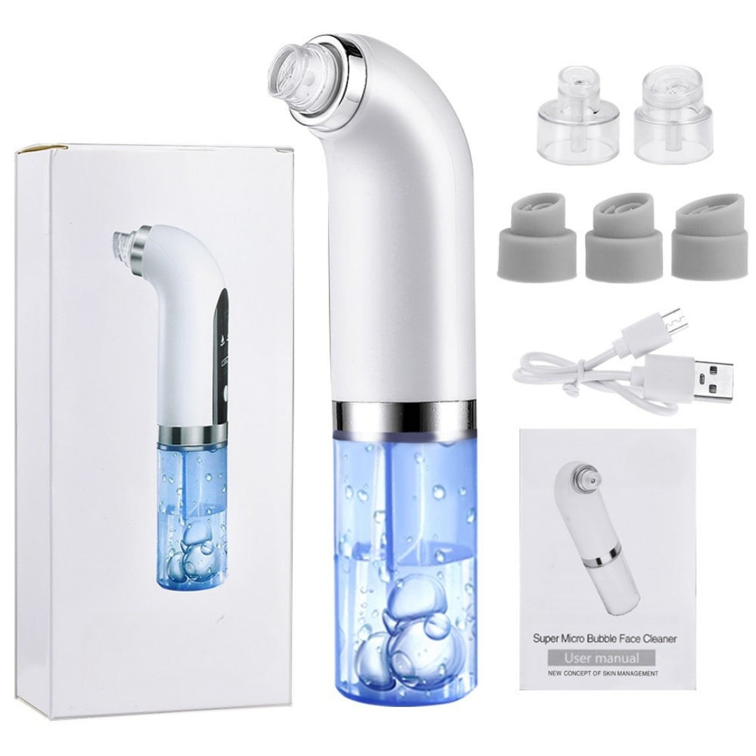 Aparat Curatare Fata Macvi® Profesional, Vacuum Puncte Negre, Tehnologie Micro-Bule si Sterilizare cu Apa, 5 Capete, Portabil, Alb