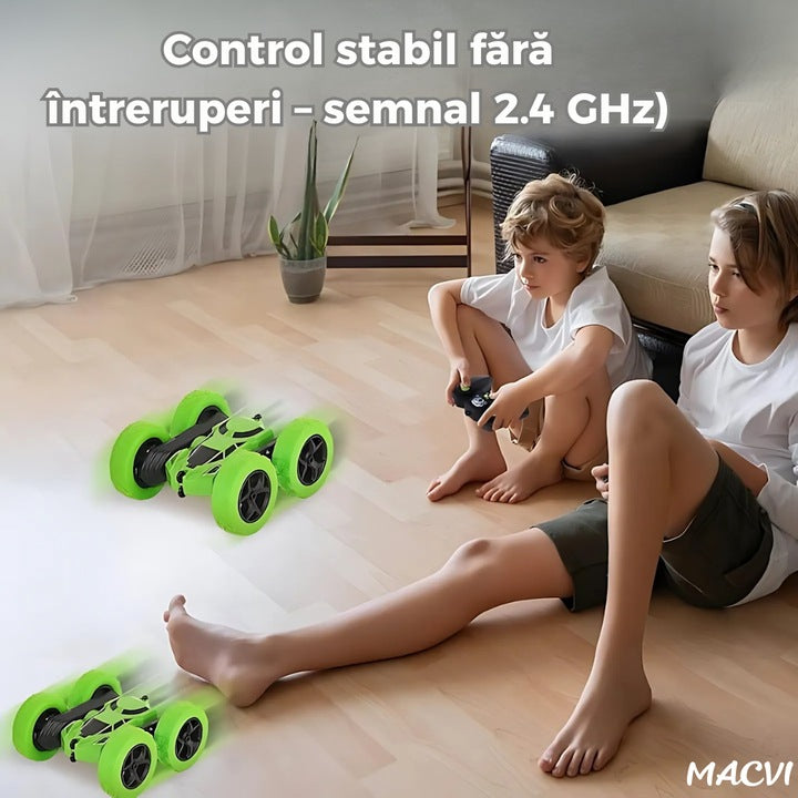 Masinuta Acrobatica cu Telecomanda 2.4GHz, LED, Rotatie 360°, Baterie Reincarcabila, Cablu, Surubelnita incluse