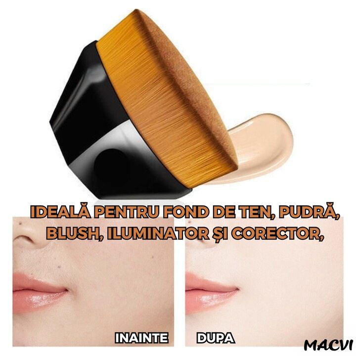 Pensula Machiaj Macvi® pentru Fond de Ten, Ultra Soft, Design Ergonomic, Negru