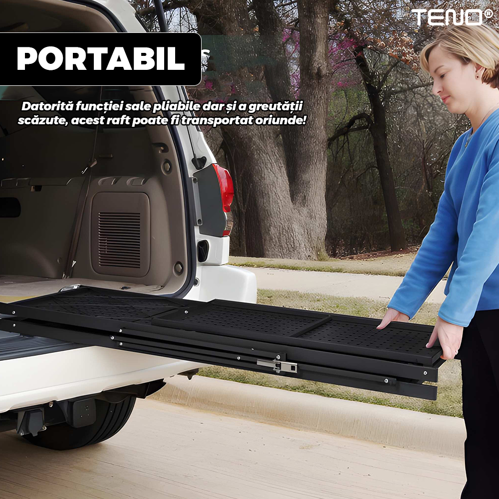 Raft universal, Teno, 4 polite, pliabil, pe roti, metal, negru, 119 cm