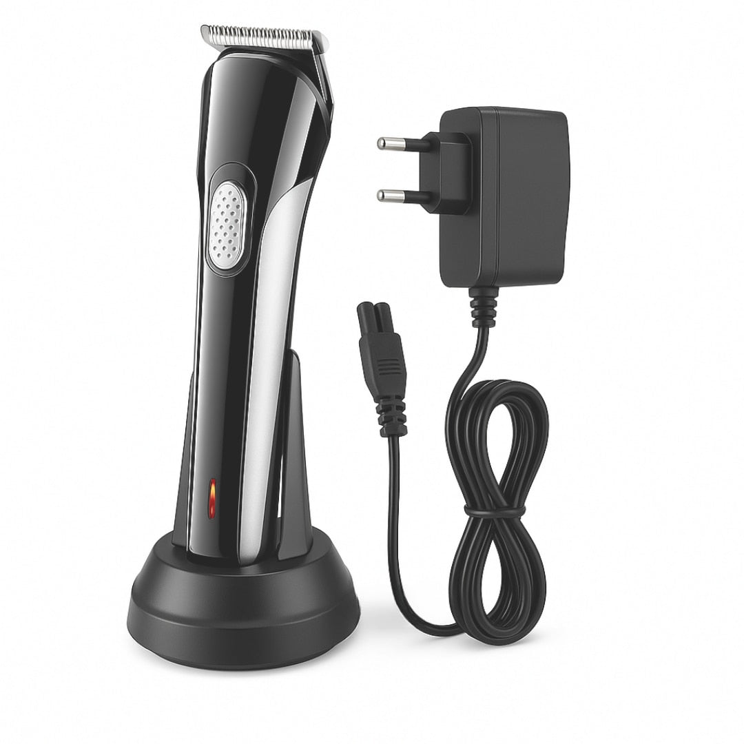 Aparat de tuns fara fir Macvi® cu stand, lame din otel, negru/argintiu, performanta inalta