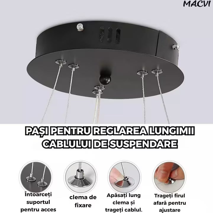 Lustra LED Macvi® Moderna 27W, Design Circular Minimalist, Ø20-40 cm, Alb Rece 6500K, 220V, Negru, pentru Living, Dormitor, Birou