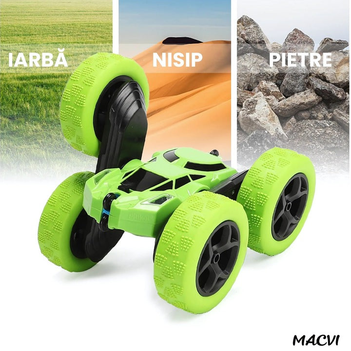 Masinuta Acrobatica cu Telecomanda 2.4GHz, LED, Rotatie 360°, Baterie Reincarcabila, Cablu, Surubelnita incluse