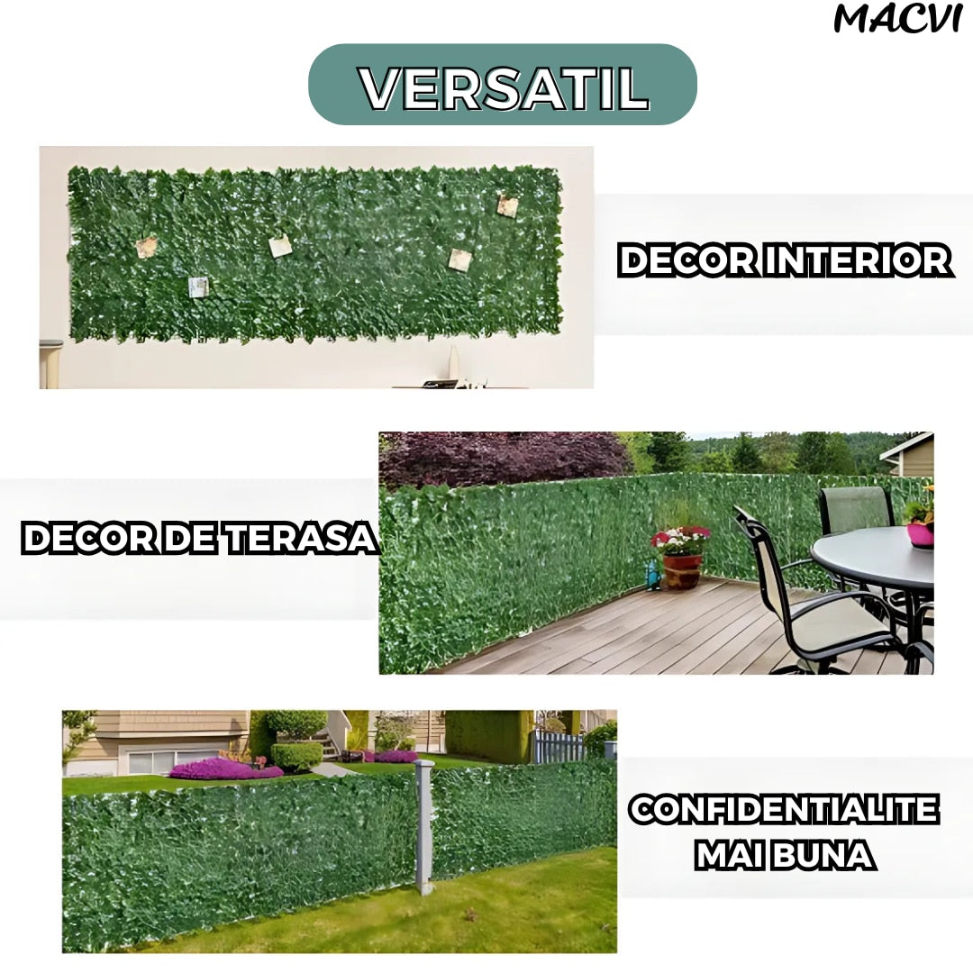 Gard Artificial Macvi® cu Frunze Verzi Tip Iedera Solutia Eleganta pentru Confidentialitate si Decor in Aer Liber, dimensiuni 300/100