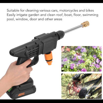 Pistol Electric de Spălat cu Presiune, 2 acumulatori de 48V, cu 3 moduri, 30 bari, Recipient spuma, Filtru si Duze incluse