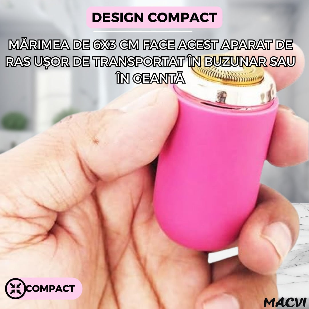 Mini aparat de ras portabil Macvi®, Depilare rapida si eficienta, incarcare USB, autonomie 60 minute, Roz