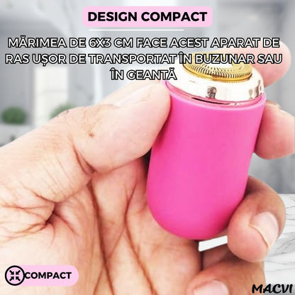Mini aparat de ras portabil Macvi®, Depilare rapida si eficienta, incarcare USB, autonomie 60 minute, Roz