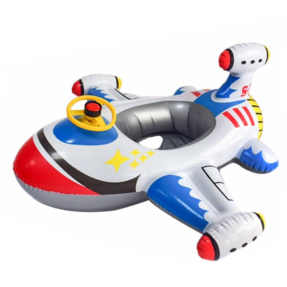 Colac de inot gonflabil pentru copii Macvi®, model avion cu volan si claxon, multicolor, 1-4 ani, material durabil