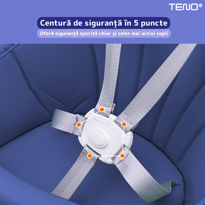 Scaun de Masa 3in1 pentru Bebelusi si Copii Teno®, centura de siguranta in 5 puncte, tavita reglabila si detasabila, loc depozitare jucarii (jucarii neincluse), albastru inchis
