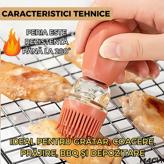 Sticla pentru ulei Macvi® cu pensula din silicon, scala precisa, rezistenta la caldura, usor de curatat, ideala pentru gatit, copt si grill, Multicolor