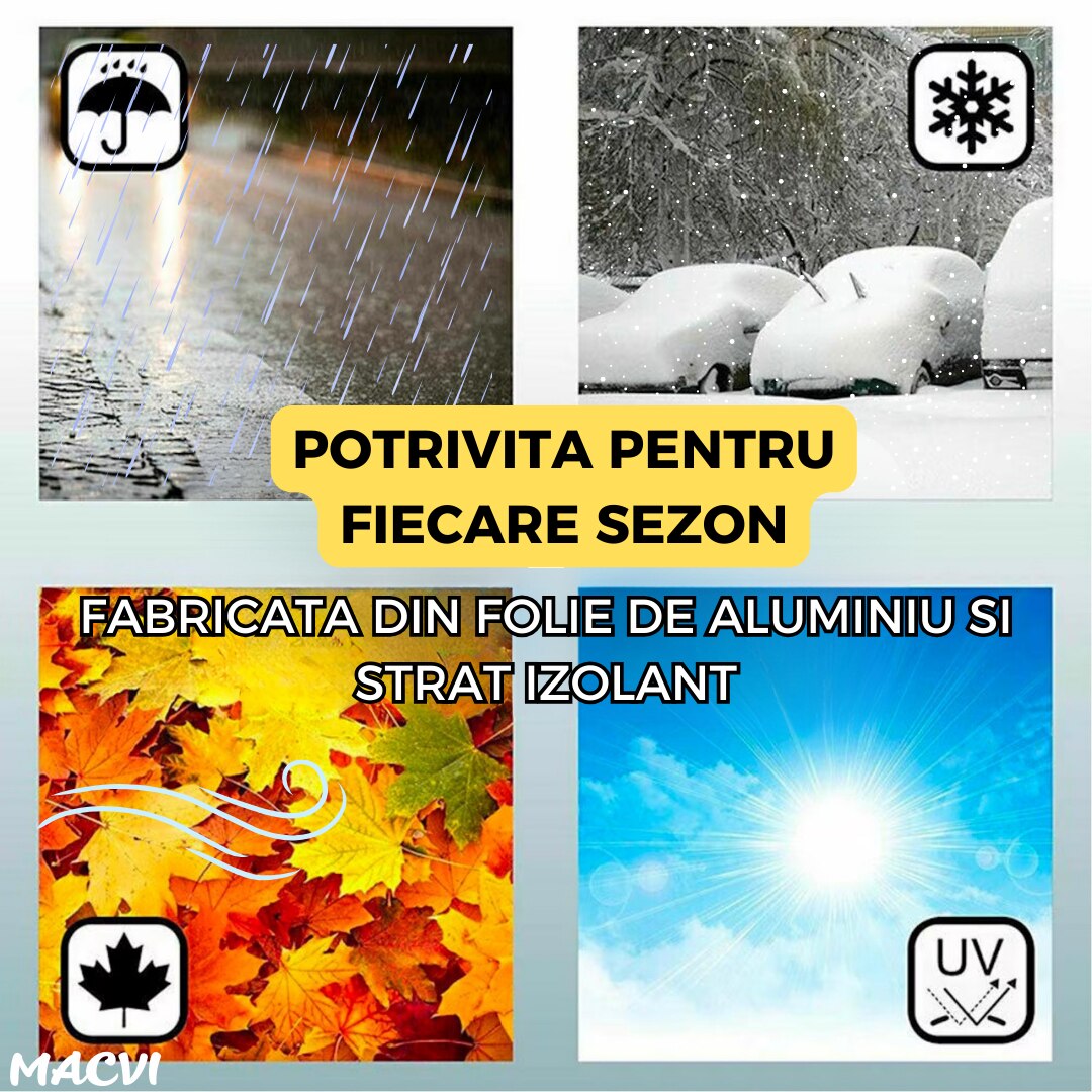 Parasolar Auto Macvi® pentru Parbriz Iarna-Vara, 98x146 cm, cu Doua Fete, Protectie UV si Impotriva Zapezii