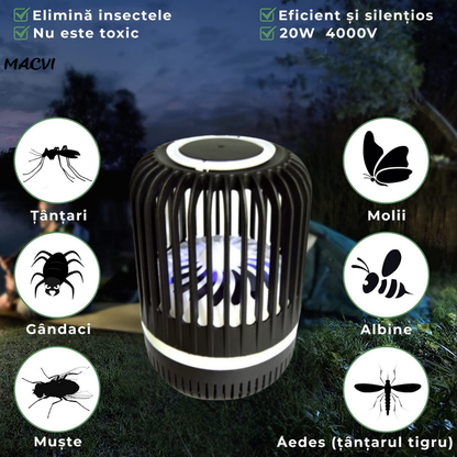 Lampa Anti-Insecte Macvi® cu LED UV, 5W, Raza de Actiune 20 m², Alimentare USB, Negru