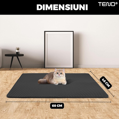 Covor pentru Litiera Pisicii Teno®, colectarea granulelor de nisip de diverse dimensiuni, waterproof, antiderapant, curata labutele pisicii, 45 x 60 cm, negru