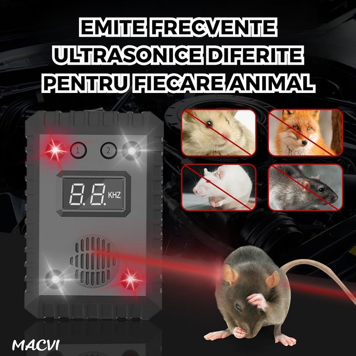 Dispozitiv Antirozatoare Ultrasonic Macvi® SJZ-021, 9-65kHz, cu LED si Display, Alimentare 5-24V, Functioneaza cu Baterii sau Auto