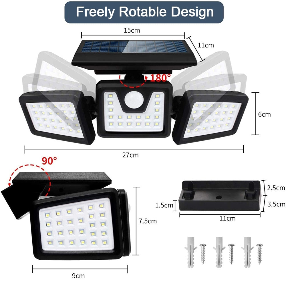 Lampa Solara 1725 Macvi® de Perete cu 74 LED-uri si Senzor Solar, 3000mAh, Rezistenta la Intemperii, IP65