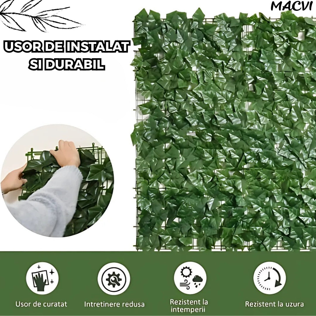 Gard Artificial Macvi® cu Frunze Verzi Tip Iedera Solutia Eleganta pentru Confidentialitate si Decor in Aer Liber, dimensiuni 300/100