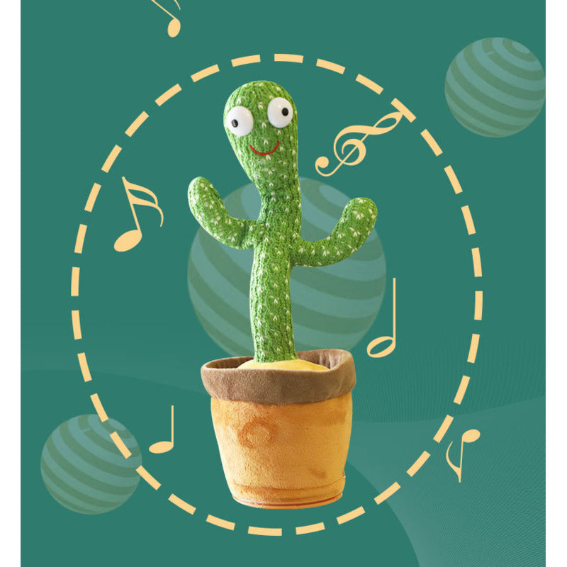 Jucarie Interactiva Macvi® Cactus Dansator cu Palarie Galbena, Canta, Danseaza si Repeta Fraze, 20 de Melodii, Lumini, Verde, 32 cm