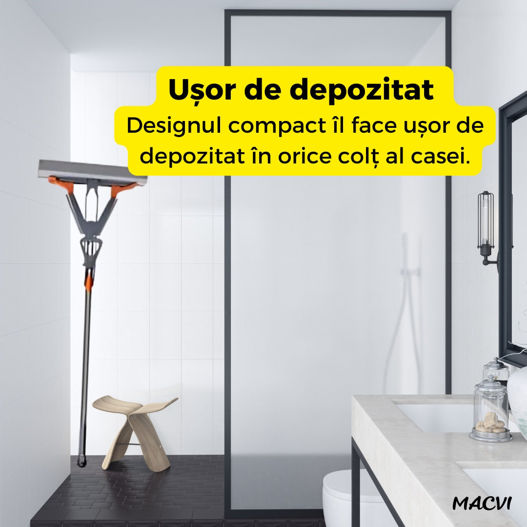 Mop absorbant telescopic Macvi®, alb, sistem de stoarcere simplu, burete usor de inlocuit, ideal pentru toate tipurile de podea
