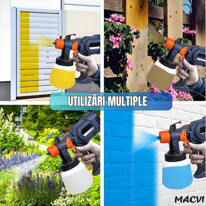 Pulverizator electric vopsea Macvi® 700W albastru vas 900 ml 3 moduri pulverizare debit reglabil 4 duze