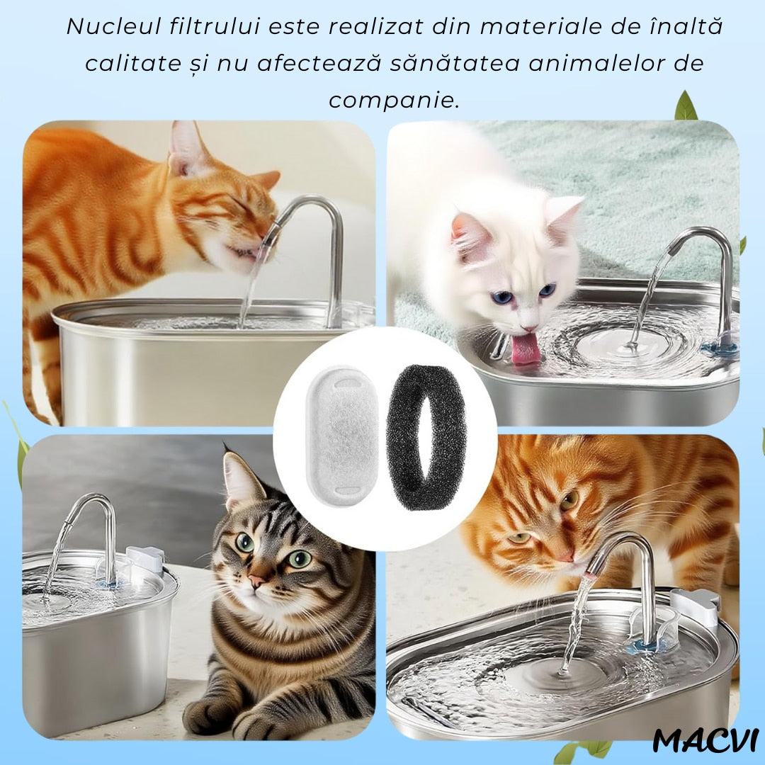 Set 4 filtre Macvi® pentru dispenser de apa automat, design oval, elimina mirosurile si gusturile neplacute, filtrare eficienta pentru caini si pisici, bumbac de calitate