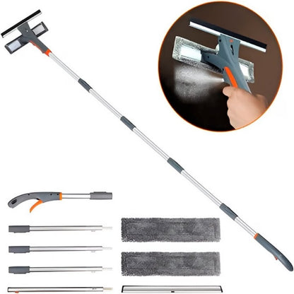 Stergator geamuri Macvi® profesional, maner extensibil pana la 193 cm, pulverizare apa, laveta microfibra inclusa, curatare fara urme