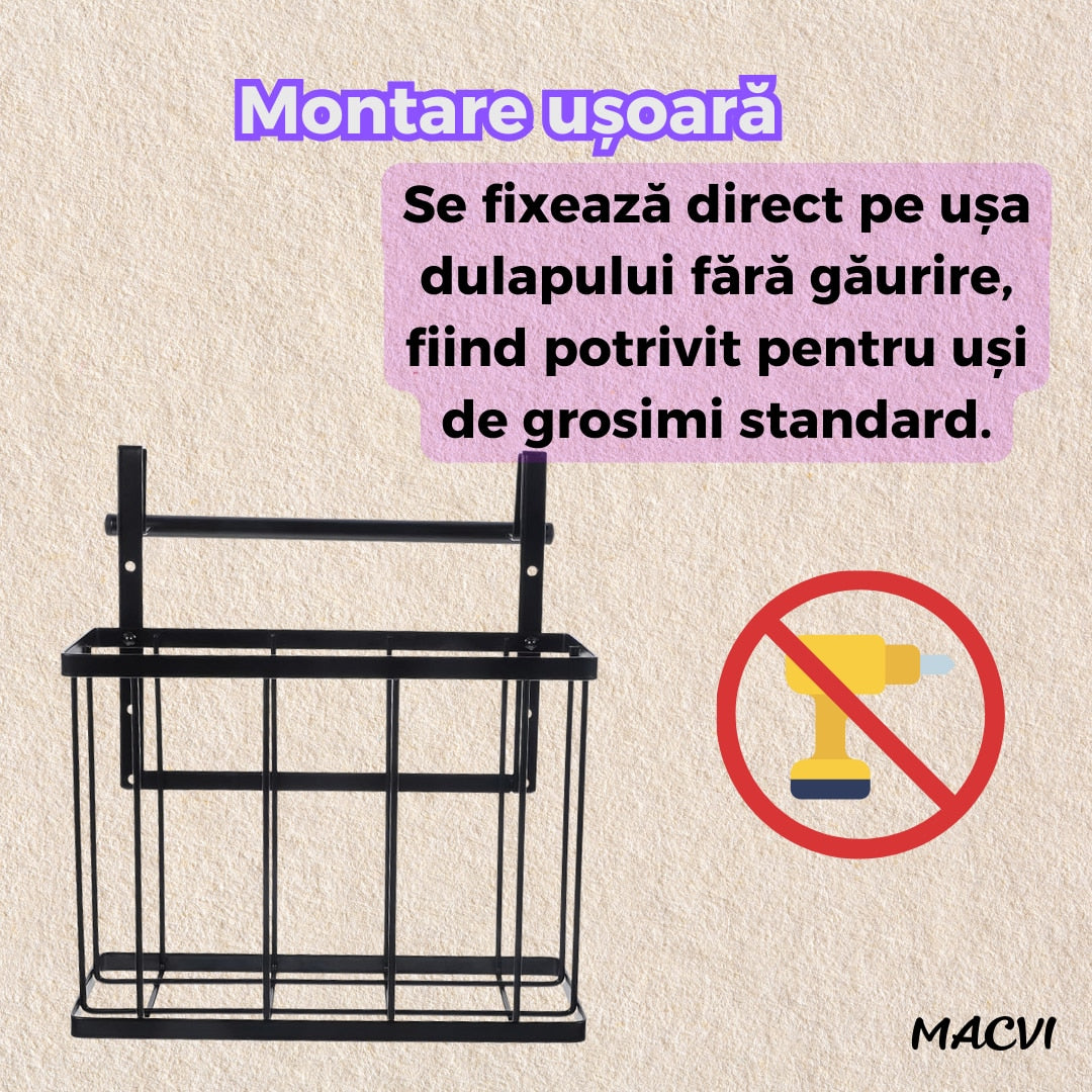 Cos metalic suspendat Macvi®, organizator pentru dulap baie sau bucatarie, economisire spatiu, otel carbon, montaj simplu
