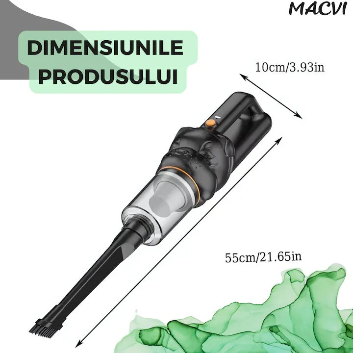 Aspirator Auto si de Birou Portabil Macvi® cu Functie de Suflare si Aspiratie, Mini, Putere Mare, Reincarcabil USB