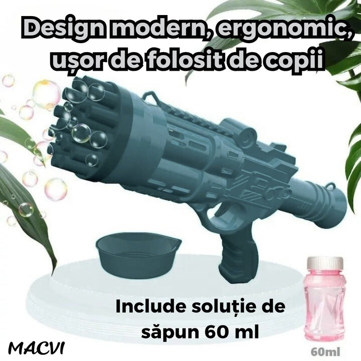 Pistol Bule Macvi® 24 Gauri, Structura Rezistenta din ABS, Tambur Rotativ, Efect Turbo, Jucarie Interactiva pentru Copii si Distractie in Aer Liber, Albastru inchis