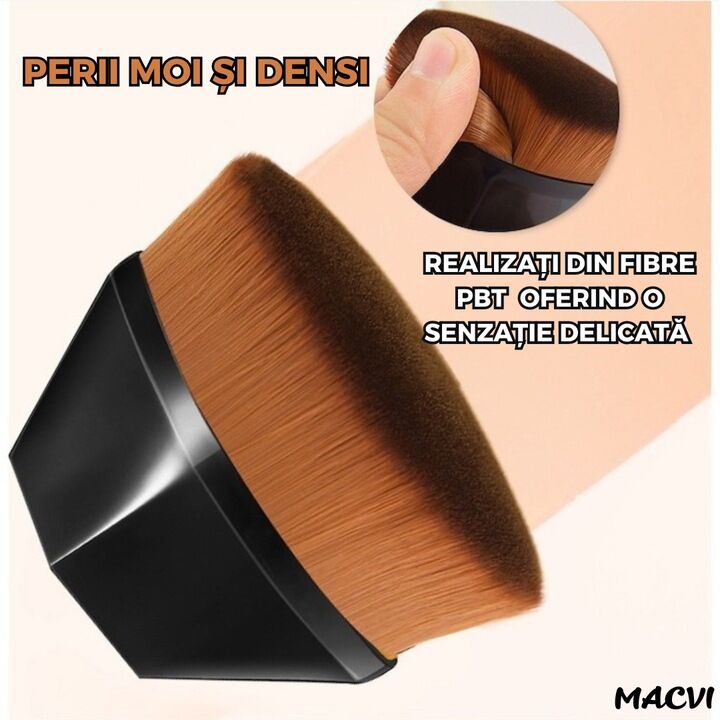 Pensula Machiaj Macvi® pentru Fond de Ten, Ultra Soft, Design Ergonomic, Negru