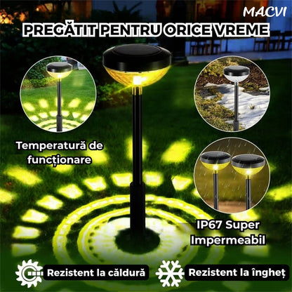 Set 2 Lampi Solare Macvi® Floarea-Soarelui Decor Gradina, LED RGB Multicolor, Alimentare Solara, Rezistente la Intemperii, Instalare Usoara