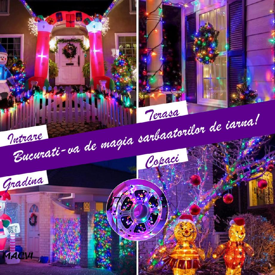 Instalatie Luminoasa LED de Craciun Macvi® pentru Interior si Exterior, 50M, LED, Multicolor, Rezistenta la Ceata