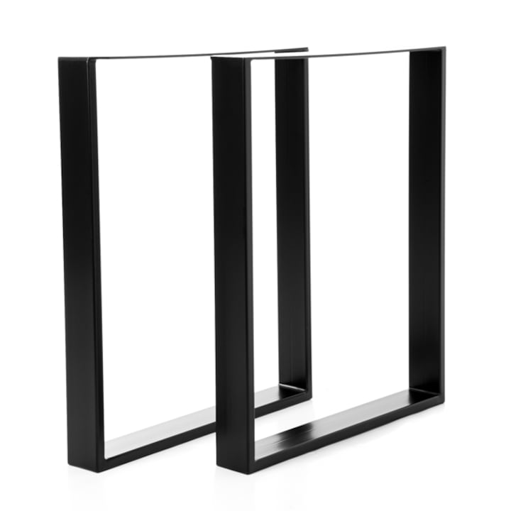 Set 2 Picioare Masa Macvi®, Profil Lat 80 mm, Metal Negru, 72x60x8 cm, Vopsire Electrostatica Premium, Design Industrial