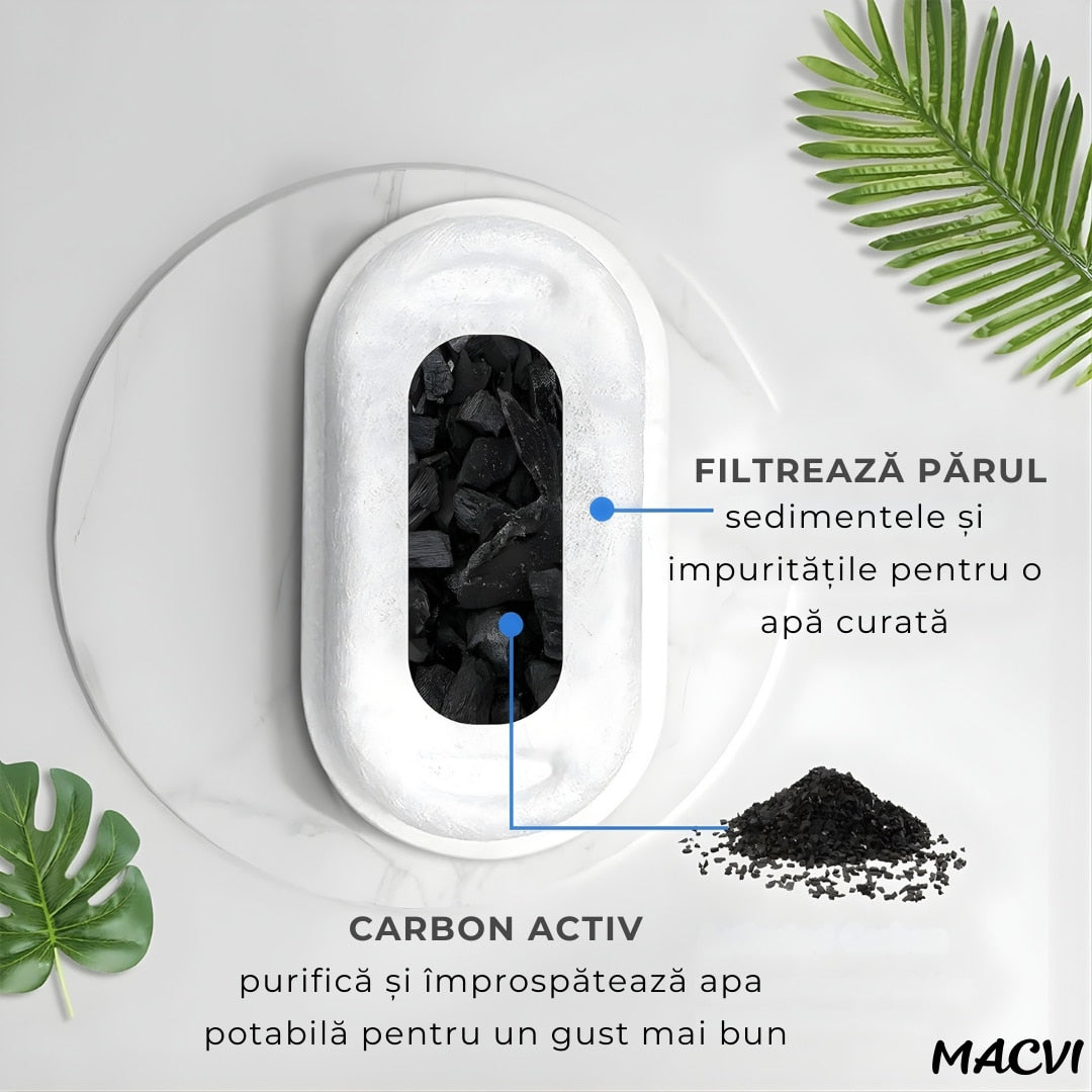 Set 4 filtre Macvi® pentru dispenser de apa automat, design oval, elimina mirosurile si gusturile neplacute, filtrare eficienta pentru caini si pisici, bumbac de calitate