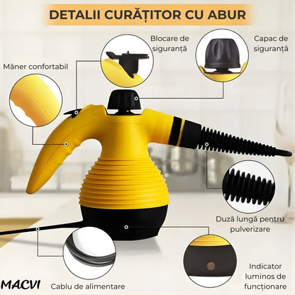 Aparat de curatat cu aburi Macvi® cu maner 8 in 1 galben-negru”