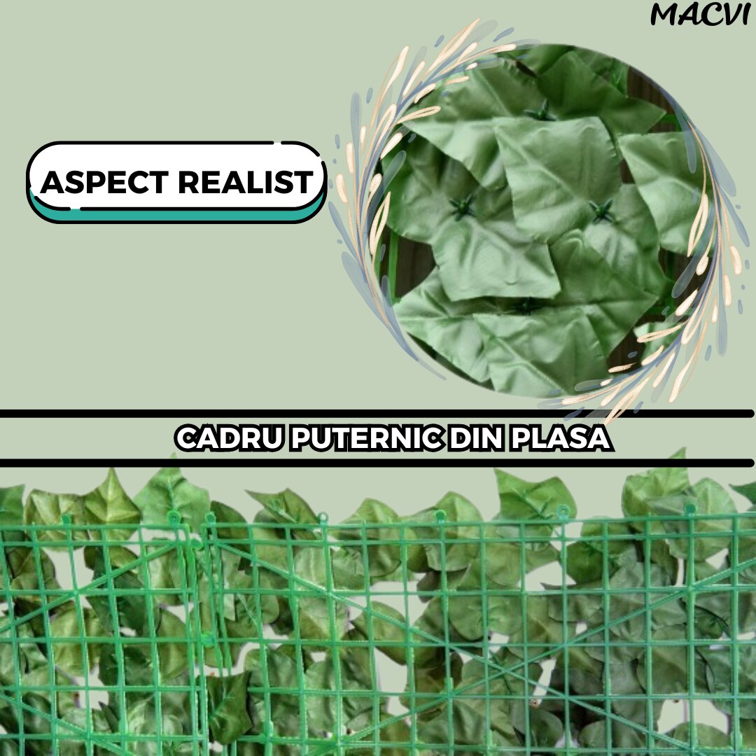 Gard Artificial Macvi® cu Frunze Verzi Tip Iedera Solutia Eleganta pentru Confidentialitate si Decor in Aer Liber, dimensiuni 300/100