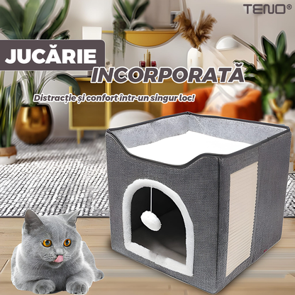 Casuta pentru Pisici Teno, pliabila, anti-alunecare, gri, 38x38cm