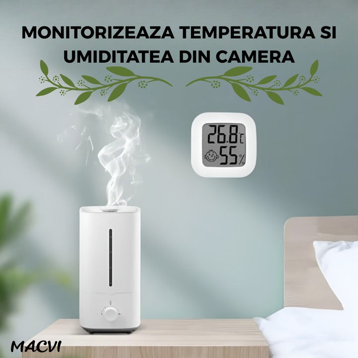 Termometru si Higrometru Digital MACVI® cu Afisaj LCD Indicator Confort, Temperatura si Umiditate, Design Compact, Baterie Inclusa
