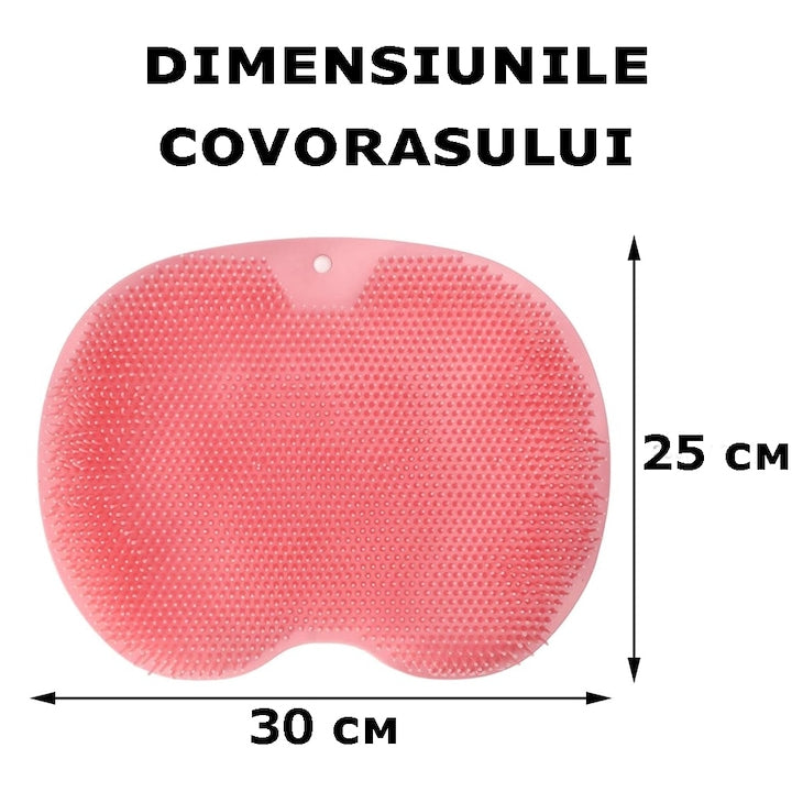 Covoras Masaj Picioare Macvi® pentru Dus sau Baie, Din Silicon Antiderapant, Roz, 30 x 25 cm
