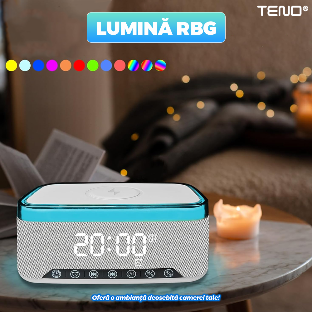 Boxa Portabila, Teno, Multifunctionala 3 in 1, Bluetooth 5.3, Incarcator Wireless, Gri