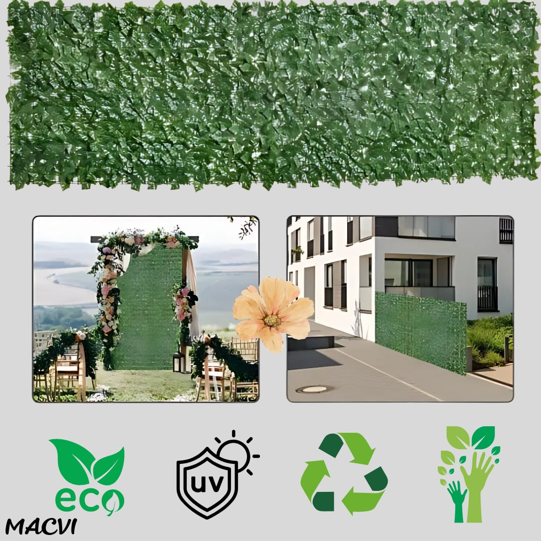 Gard Artificial Macvi® cu Frunze Verzi Tip Iedera Solutia Eleganta pentru Confidentialitate si Decor in Aer Liber, dimensiuni 300/100